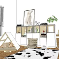 Garden Decor Display With Green Plants White Cabinet Decorative Items Near Window And Cowhide Rug