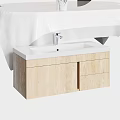 Stylish Modern Washbasin With White Countertop Silver Faucet And Light Wood Cabinet