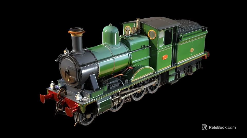 Vintage Green and Black Steam Train Model with Detailed Classic Locomotive Design 3d model 