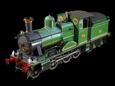 Vintage Green and Black Steam Train Model with Detailed Classic Locomotive Design 3d model