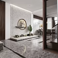 Modern Living Dining Room Interior With Wooden Wall Panels Gray Sofa Coffee Table And Abstract Art