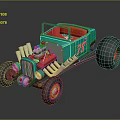 Teal Vintage Hot Rod With Red Interior Exposed Engine Number 78 And Large Wheels