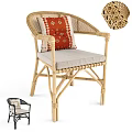 Stylish Natural Rattan Armchair With Red Geometric Cushion And Woven Accents