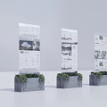 Interactive Zone With Five Display Boards Featuring Design Drawings Images Green Plants White Background 3d model