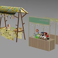 Public Facilities Street Stalls With Yellow Canopy Green Sign And Fresh Product Displays