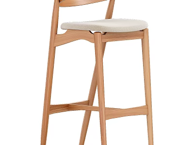 Wooden Bar Stool With White Cushion And Modern Curved Backrest Design 3d model