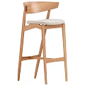 Wooden Bar Stool With White Cushion And Modern Curved Backrest Design