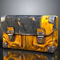 Vintage Yellow And Black Leather Bag With Metal Buckles And Worn Texture