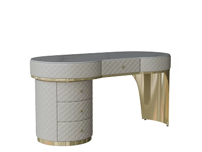 Elegant Modern Light Gray Desk With Gold Accents Curved Top And Drawers 3d model