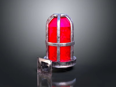 Vintage Red Decorative Lantern Enclosed In Metal Cage With Square Base 3d model