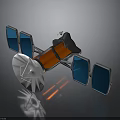 3D Spacecraft Model With Blue Solar Panels Silver Dish Antenna And Orange Body