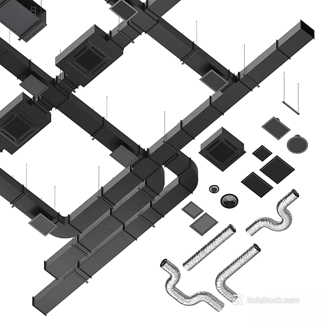 Decorative Ornament Set With Modern Geometric Metal Pipes Circles And Squares 3d model 