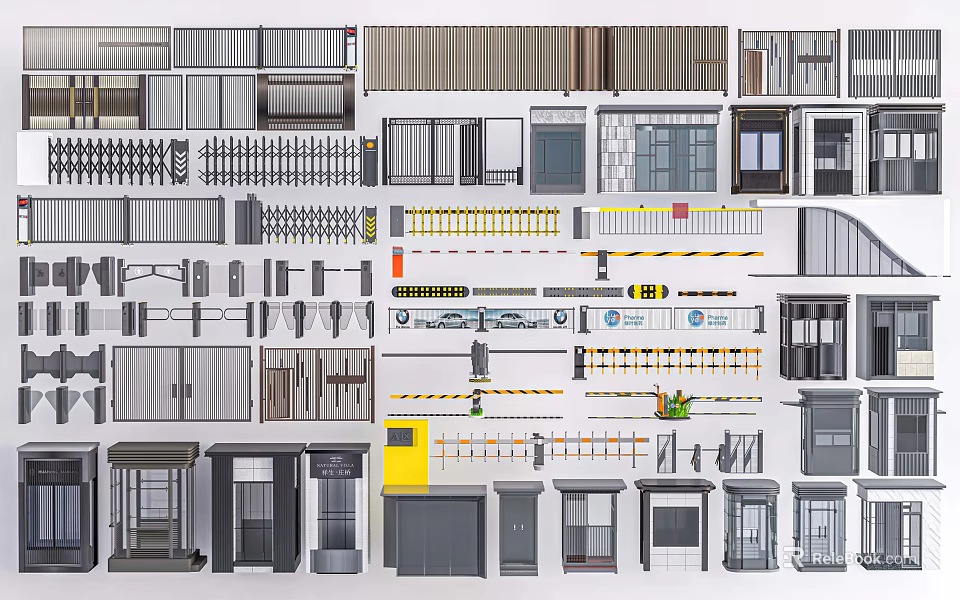 Architectural Building Components Collection Featuring Railings Doors Windows Partitions And Guardrails 3d model 