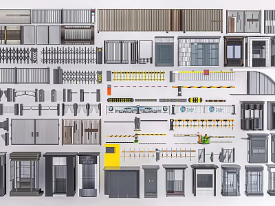Architectural Building Components Collection Featuring Railings Doors Windows Partitions And Guardrails 3d model