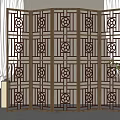 Five Panel Wooden Room Divider With Geometric Patterns For Interior Decor 3d model