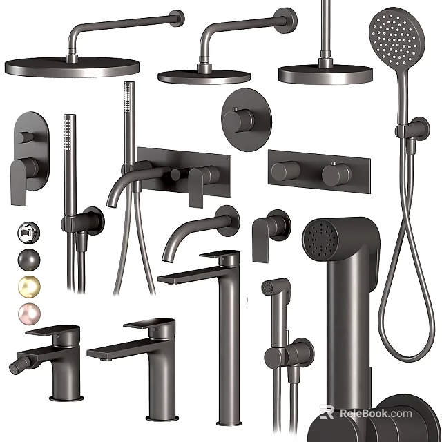 Modern Shower Fixtures Collection Including Rain Showerheads Handheld Sprayers And Control Valves 3d model 