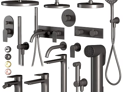Modern Shower Fixtures Collection Including Rain Showerheads Handheld Sprayers And Control Valves 3d model