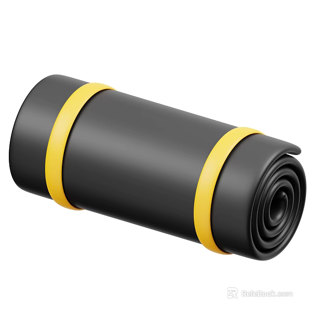 Black Rolled Mat With Yellow Straps For Easy Storage And Carrying 3d model 