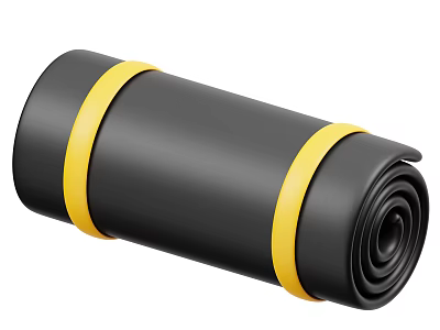 Black Rolled Mat With Yellow Straps For Easy Storage And Carrying 3d model