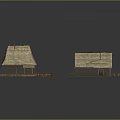 Rustic Traditional Thatched Roof Huts With Wooden Frames And Surrounding Platforms