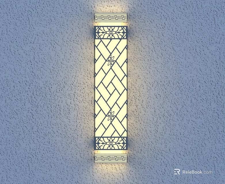 Elegant Outdoor Wall Light With Diamond Pattern Illuminated On Exterior Wall 3d model 