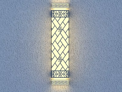 Elegant Outdoor Wall Light With Diamond Pattern Illuminated On Exterior Wall 3d model