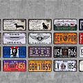 Vintage License Plate Wall Decor With Various Patterns On 3d model