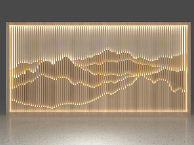 Modern Wooden Screen With Wavy Carved Pattern And Illuminated Interior Design 3d model
