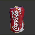 Dented Coca-Cola Can With Red And Silver Design And Water Droplets