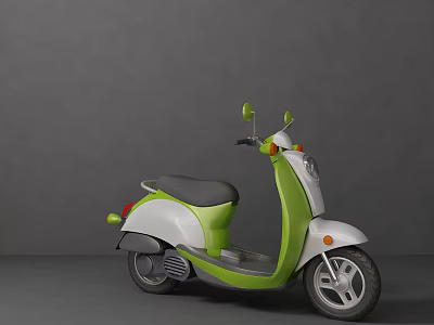 Green and White Modern Scooter with Black Seat and Rearview Mirrors 3d model