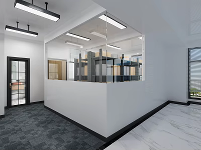 Modern Laboratory Interior Design With Open Layout Glass Partitions And Ceiling Lights 3d model