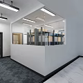 Modern Laboratory Interior Design With Open Layout Glass Partitions And Ceiling Lights