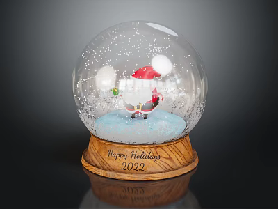 Wooden Side Table Adorned with Santa Snow Globe for Happy Holidays 2022 3d model