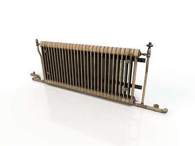 Vintage Brass Metal Radiator With Classic Fins For Home Heating Use 3d model