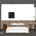 Modern Minimalist Bedroom Interior With Wooden Headboard Wall Art Table Lamp And Soft Rug