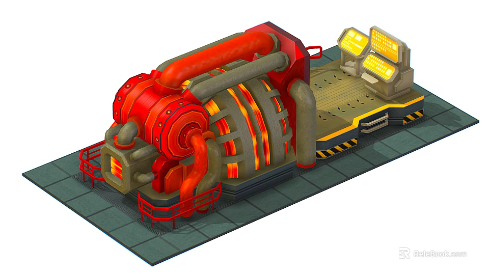 Industrial Equipment With Red Pipes Large Cylindrical Main Unit Metallic Structure And Control Panels 3d model 
