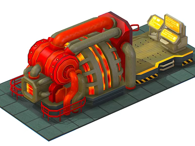 Industrial Equipment With Red Pipes Large Cylindrical Main Unit Metallic Structure And Control Panels 3d model