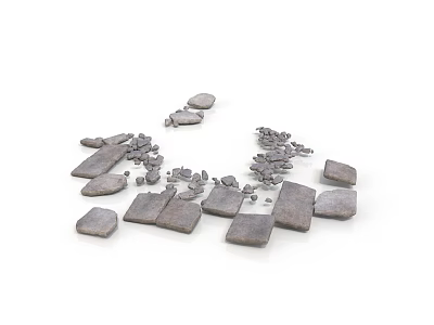 Wood and Stone Materials Scattered as Various Shaped Pieces on White Background 3d model