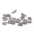 Wood and Stone Materials Scattered as Various Shaped Pieces on White Background
