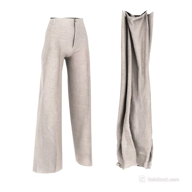 Stylish Gray Wide Leg Pants And Scarf Casual Clothing Ensemble 3d model 