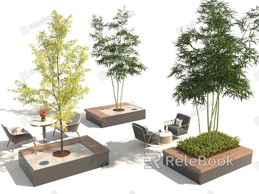 tree pond potted landscape tree model