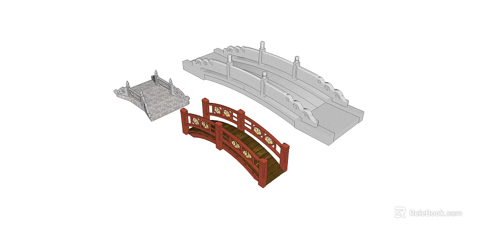 Traditional Chinese Bridge Designs With Ornate Railings Arch Structure And Wooden Details 3d model 