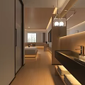 Hotel Room With Minimalist Design Large Bed White Bedding Wooden Flooring Recessed Lighting And TV