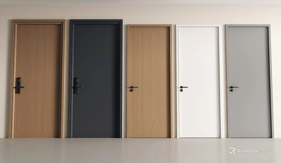 Swing Doors In Various Colors With Handles For Modern Interior Design 3d model 