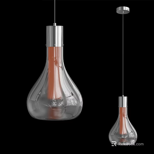 Modern Transparent Glass Pendant Lights With Orange Inner And Silver Top Design 3d model 