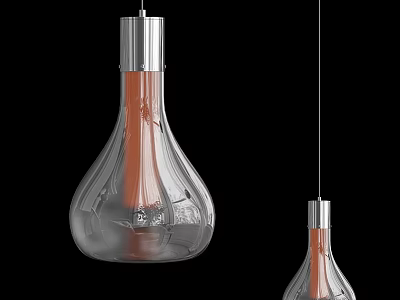 Modern Transparent Glass Pendant Lights With Orange Inner And Silver Top Design 3d model