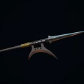 Ancient Polearm Weapon With Long Metal Shaft And Crescent Blade Design 3d model