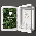 Green Plant Wall in Book Shaped Display with Eastern Style and City Skyline