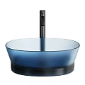Purple Frosted Glass Washbasin With Multiple Colors Option And Black Faucet