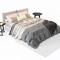 Stylish Double Bed With Soft Pillows Neutral Bedding And Round Side Tables 3d model